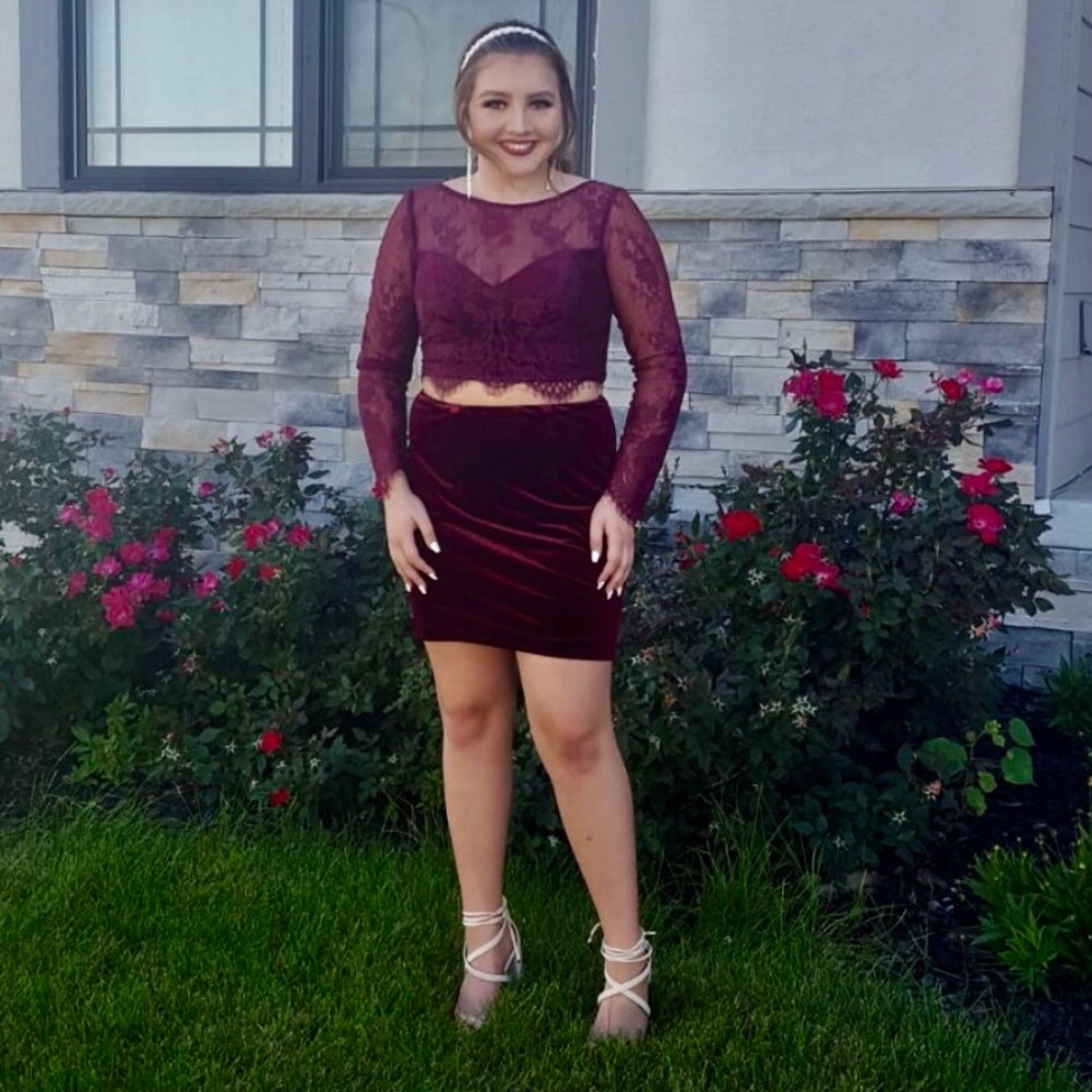 Burgundy velvet homecoming dress